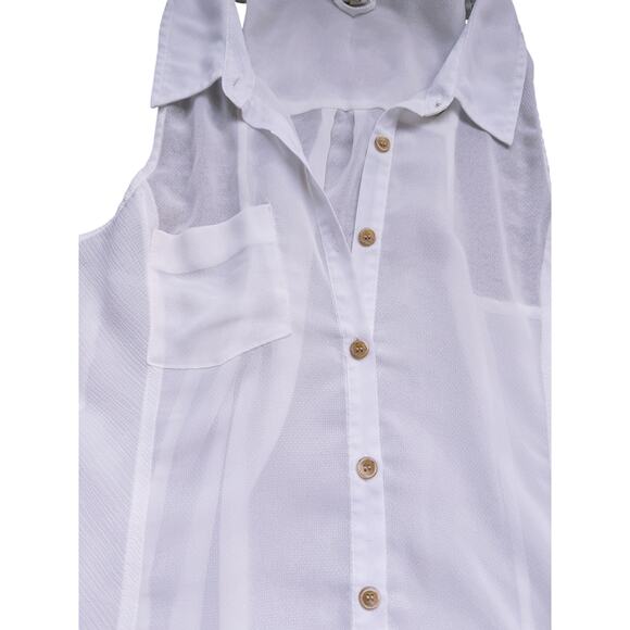 Free People White Sheer Sleeveless Button Down Collar Top Medium Light Academia - Picture 4 of 5